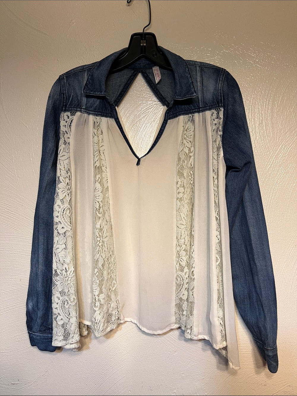 Free People Denim & Lace Blouse small